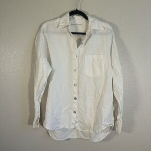 Bryn Walker Linen Button Up Blouse Women's Medium Cream Shell Minimalist Coastal